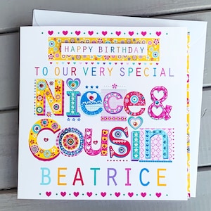 Carte d'anniversaire nièce et cousine | Carte d'anniversaire personnalisée | Carte d'anniversaire spéciale nièce | Cousine