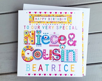 Carte d'anniversaire nièce et cousine | Carte d'anniversaire personnalisée | Carte d'anniversaire spéciale nièce | Cousine