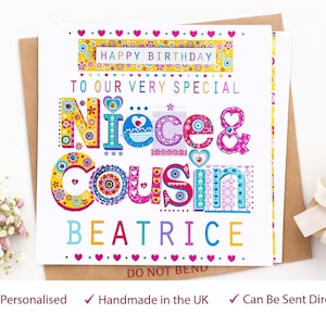 Personalised Niece & Cousin Birthday Card: Handmade Greeting Card