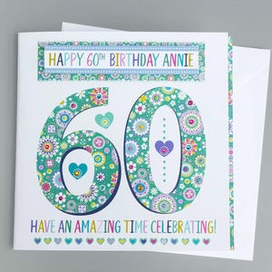 Cartão de 60º aniversário para ela | Cartão floral personalizado | Cartão comemorativo personalizado | Presente de 60 anos | Impresso e com acabamento manual