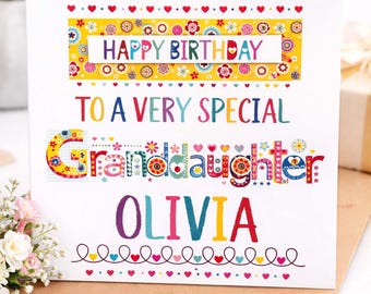 Personalised Granddaughter Birthday Card, Handmade Granddaughter Gift, Custom Name Birthday Card UK