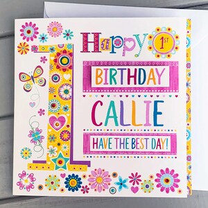Carte d'anniversaire personnalisée pour bébé fille | carte personnalisée faite main | Cadeau de premier anniversaire pour bébé fille | Vicky Jones Design