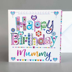 Cartão de aniversário personalizado para mamãe | Cartão de aniversário feito à mão para a mãe | Mensagem personalizada | Cartão lindo e decorado por Vicky Jones