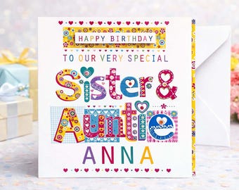Personalised Sister & Auntie Birthday Card | Handmade Keepsake