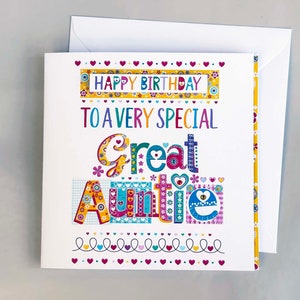 Große Tante Geburtstagskarte – Handgemachter 15 cm Gruß – Verschönerte alles Gute zum Geburtstagkarte mit Umschlag – Vicky Jones Design UK