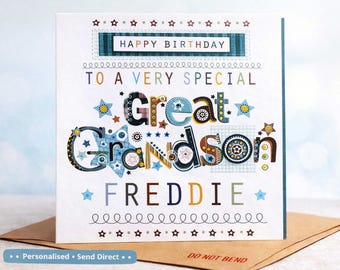 Personalised Great Grandson Birthday Card – Handmade Keepsake, can send direct