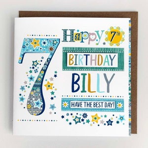 Geburtstagskarte 7 | personalisierte Geburtstagskarte | 7 Jahre alter Junge Karten | Alles Gute zum siebten Geburtstag Karte | Ideen zum 7