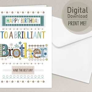 Druckbare Geburtstagskarte für Bruder | Digitaler Download | Spezielle alles Gute zum Geburtstag Karte für Bruder | Sofortdownload | A4 & US Letter