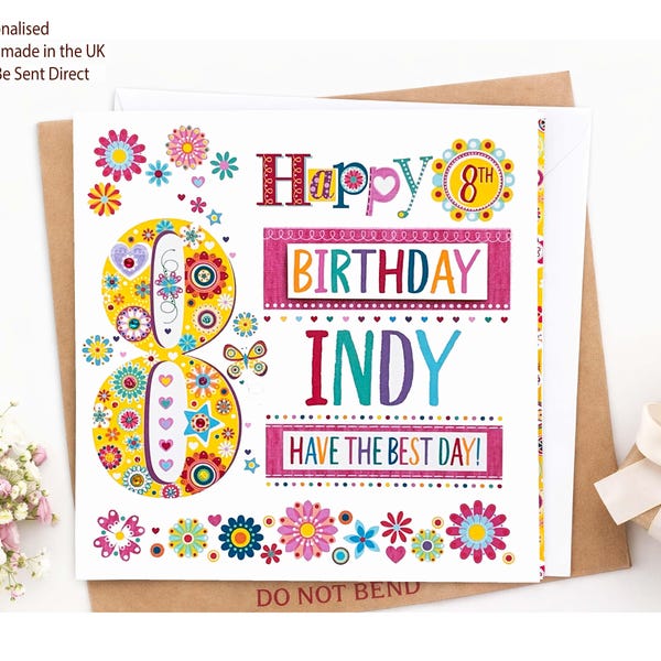 Personalised 8th Birthday Card for Girls