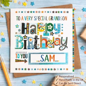 Personalised Grandson Birthday Card | Custom Name, Printed Message. Send Direct to him