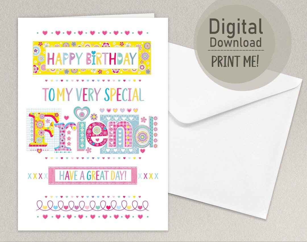 Printable Friend Birthday Card - Colourful Digital Download, Fun Happy ...