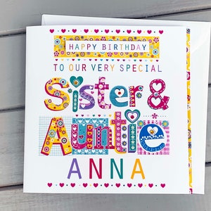 Carte d'anniversaire soeur et tante. Une carte d'anniversaire personnalisée pour une sœur et une tante très spéciale