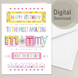 cartão de aniversário da mamãe, para impressão, digital, download de arquivo, cartão de aniversário da mamãe instantâneo para imprimir