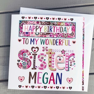 Schwester personalisierte Geburtstagskarte, spezielle Karte, personalisiert für den besonderen Geburtstag einer Schwester, Schwester Ideen