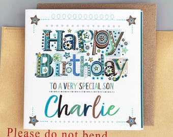 Personalised Son Birthday Card – Handmade Custom Name Card - Send Direct