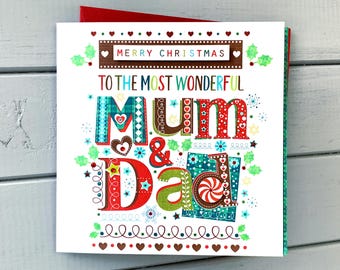 Mum & Dad Christmas Card – Handmade Festive Card – Blank Inside, Luxury Xmas Greeting