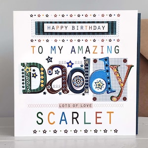 Cartão de aniversário personalizado para o papai | Cartão feito à mão com mensagem | Presente de aniversário exclusivo para o papai | Design de Vicky Jones