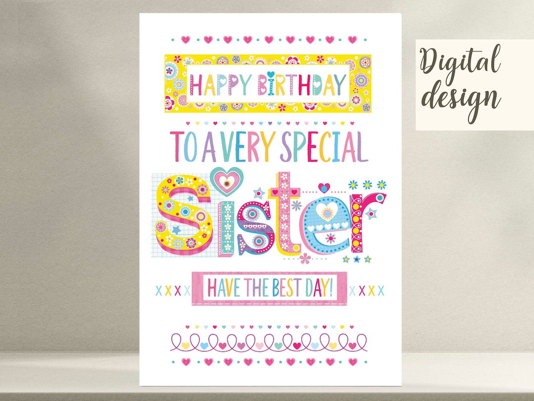 Sister Printable Birthday Card Digital Happy Birthday Card Idea