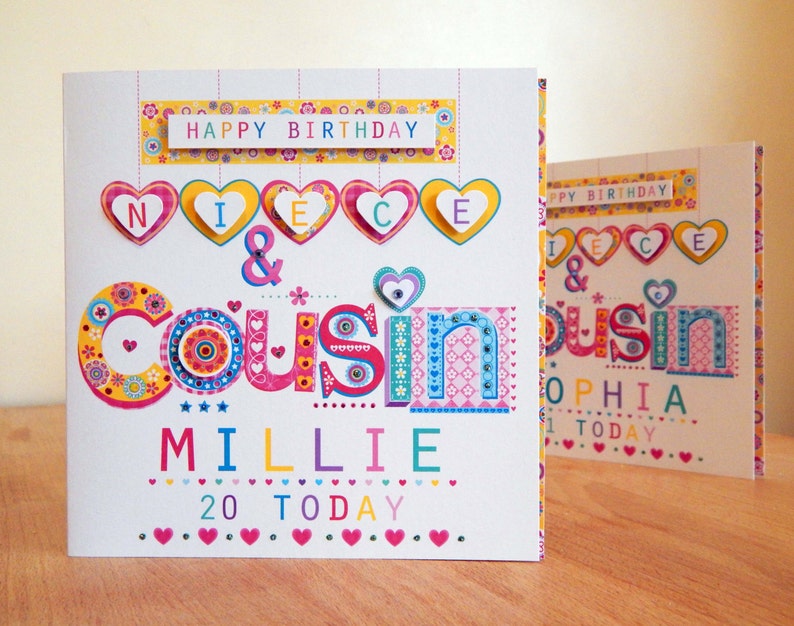 Niece & Cousin card. Personalised birthday card. Special Etsy