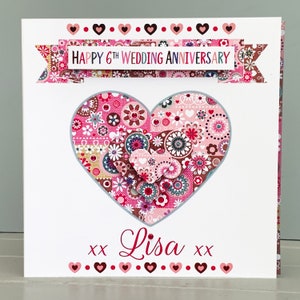 Biglietto d'auguri personalizzato per la moglie - Anni e nome personalizzati - Biglietto di nozze fatto a mano con cuori e gemme - Biglietto ricordo romantico