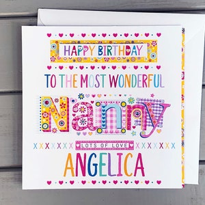 Carte d'anniversaire personnalisée pour nounou, carte spéciale personnalisée et faite main pour nounou, idée cadeau d'anniversaire