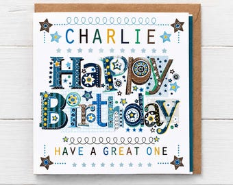 Personalised Birthday Card for Boy | Handmade Any Name Son Grandson Nephew Card