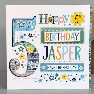 5e verjaardag jongen kaart, gepersonaliseerde verjaardagskaart voor 5-jarige jongen
