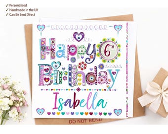 Personalised Birthday Card Any Age Any Name Colourful Modern Card Custom Age Birthday Card For Her Daughter Friend Sister Handmade UK