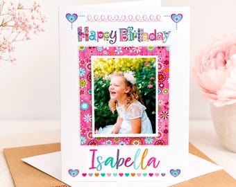 Personalised Birthday Girl Photo Card | Custom Photo Birthday Card with Any Name | Daughter Granddaughter Niece Birthday Card | A5