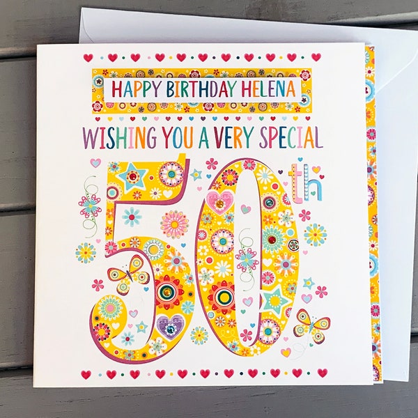 50th personalised birthday card, special age, fifty, 50th gift, very special age 50 greeting card, fiftieth birthday card ideas.