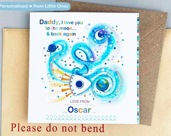Personalised Daddy Fathers Day Card Love You To The Moon And Back Card Fathers Day Card From Kids Custom Name Daddy Card Handmade UK