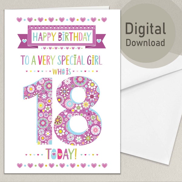 digitale Alles Gute zum 18 Geburtstag | Eine Geburtstagskarte drucken | digitale Karte | 18 Jahre alt | Beste Kartenideen