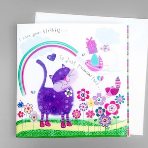 carte d'anniversaire de chat | Kitty coloré mignon | Carte Puuuurfect pour les amoureux des chats
