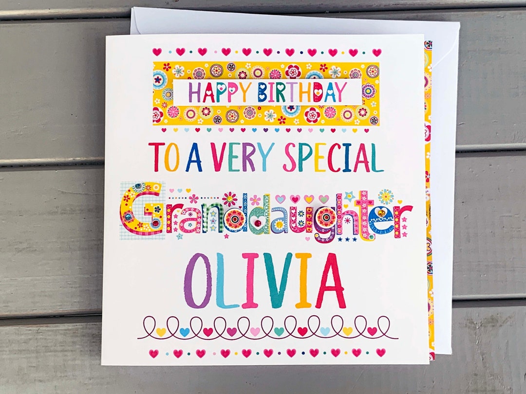 Granddaughter Birthday Card, Personalised and Beautifully Embellished ...