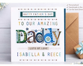 Personalised Daddy Father’s Day Card, Custom Name, from Kids, Handmade UK
