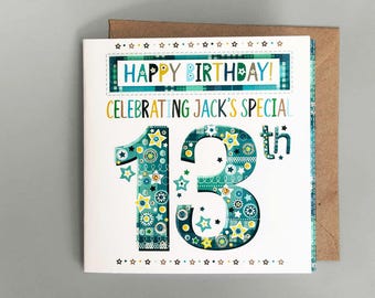 男の子向けのパーソナライズされた13歳の誕生日カード：手作りの記念品
