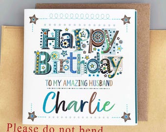 Personalised Husband Birthday Card – Handmade Custom Name Card - send direct