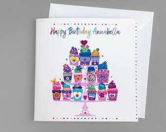 Personalised Cupcake Birthday Card for Her | Colourful | Send direct