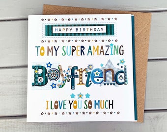 Boyfriend Birthday Card: Multicolored Design. Handmade