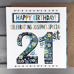 happy 21st birthday card, personalised birthday card, special age twenty one, gift, 21 years, birthday card for men, boys, handmade.