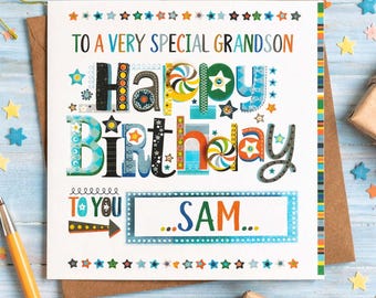 Personalised Birthday Card for Him Son Grandson Brother Nephew Custom Name Age Card Male Birthday Keepsake Handmade Card UK