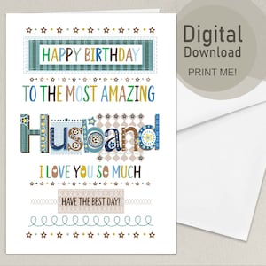 Tarjeta de cumpleaños del marido, tarjeta de cumpleaños para el marido, tarjeta de cumpleaños imprimible para el marido Tarjeta especial para los cumpleaños del marido