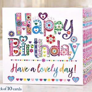 Colourful Birthday Cards – Multipack Box of 10 | Embellished | Handmade UK