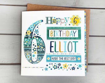 Tarjeta personalizada de sexto cumpleaños para niño: Tarjeta de felicitación hecha a mano