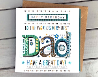 Happy Birthday-kaart papa: veelkleurig, verfraaid ontwerp