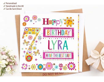Personalised 7th Birthday Card: Handmade Girl's Birthday
