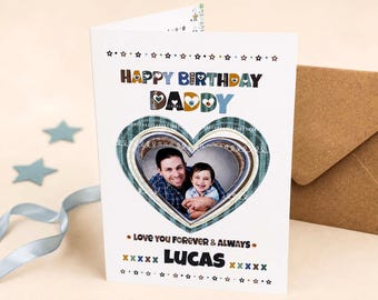 Personalised Daddy Birthday Card with Photo and Name, Handmade A5 Card