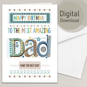 Tarjeta de cumpleaños para papá imprimible / Tarjeta de cumpleaños digital para papá / Descarga instantánea / Tamaño A4 y carta / Tarjeta DIY para papá