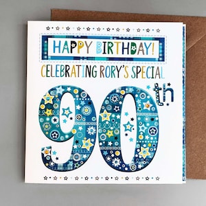 Personalisierte 90er Geburtstagskarte für Ihn | Handgemachte 90er Karte | Spezielles neunzigstes Geschenk für Männer | Personalisierte Karte mit Name