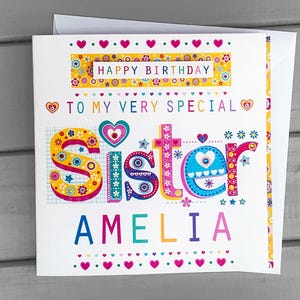Schwester personalisierte alles Gute zum Geburtstag Karte / nach Maß / personalisiert für eine ganz besondere Schwester